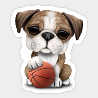 British Bulldog Puppy Playing With Basketball Sticker